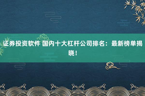 证券投资软件 国内十大杠杆公司排名：最新榜单揭晓！