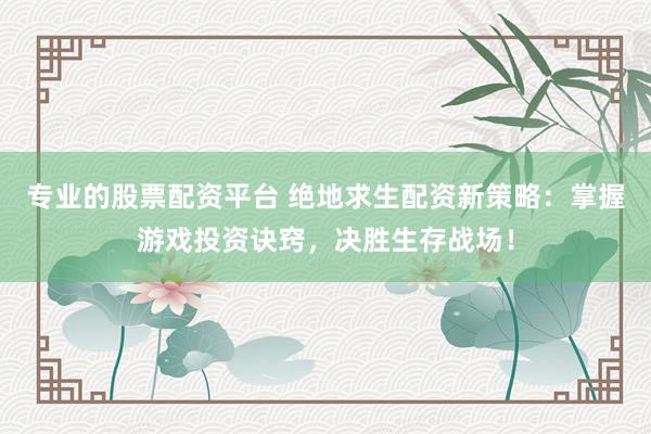 专业的股票配资平台 绝地求生配资新策略：掌握游戏投资诀窍，决胜生存战场！