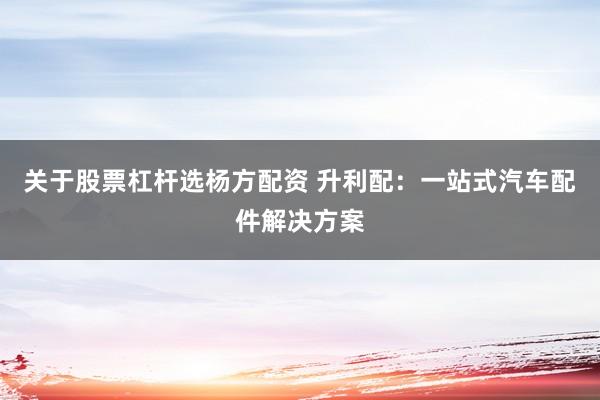 关于股票杠杆选杨方配资 升利配：一站式汽车配件解决方案