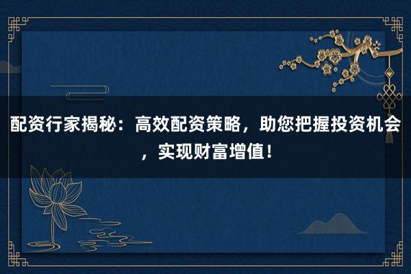 配资行家揭秘：高效配资策略，助您把握投资机会，实现财富增值！
