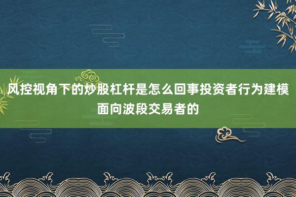 风控视角下的炒股杠杆是怎么回事投资者行为建模面向波段交易者的