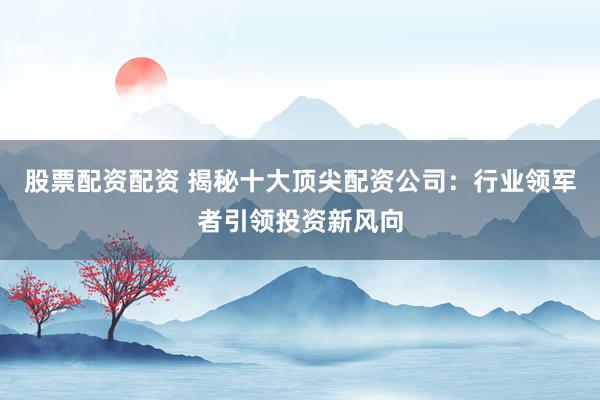 股票配资配资 揭秘十大顶尖配资公司：行业领军者引领投资新风向