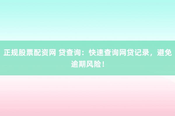 正规股票配资网 贷查询：快速查询网贷记录，避免逾期风险！